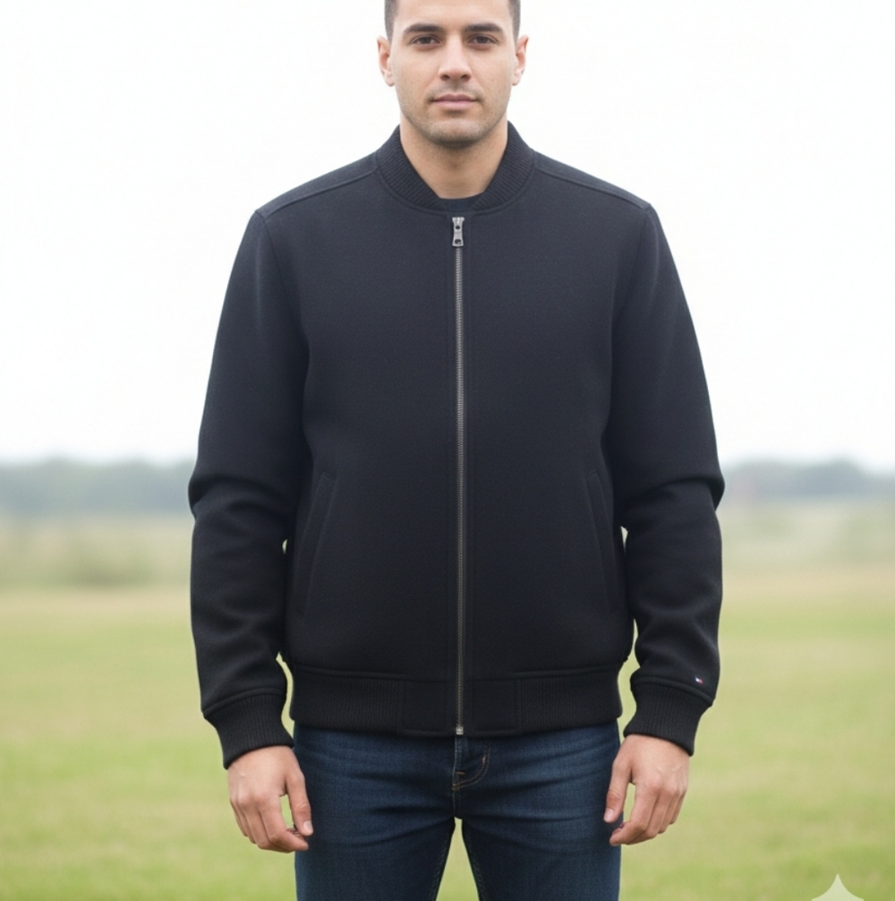 NWOT Tommy Hilfiger🖤CLASSIC Black Traditional Bomber Jacket WOOL BLEND Sz M